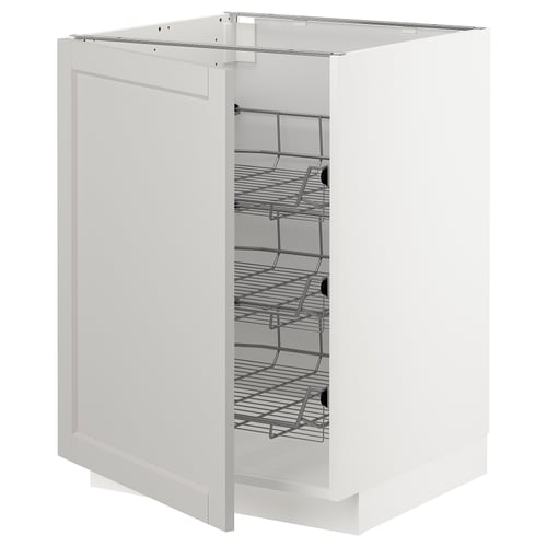 White METOD kitchen cabinet with pull-out wire shelves and hinged door.