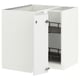 White METOD kitchen cabinet set with glossy doors and shelves.
