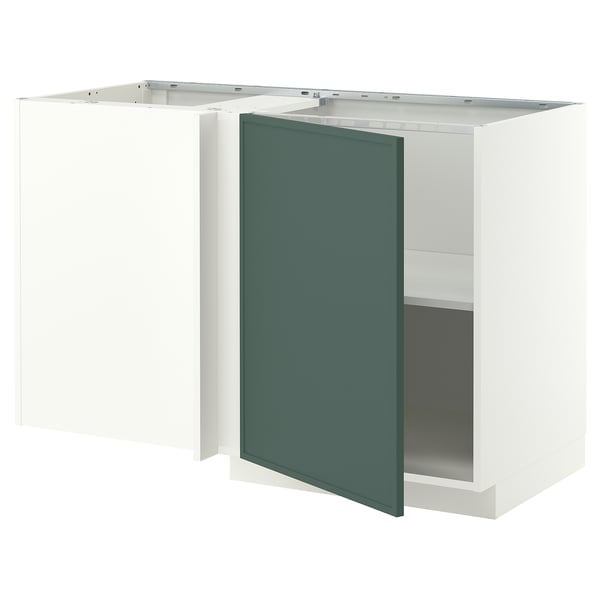 METOD Corner base cabinet with shelf, white/Aspudden dark grey-green, 128x68 cm