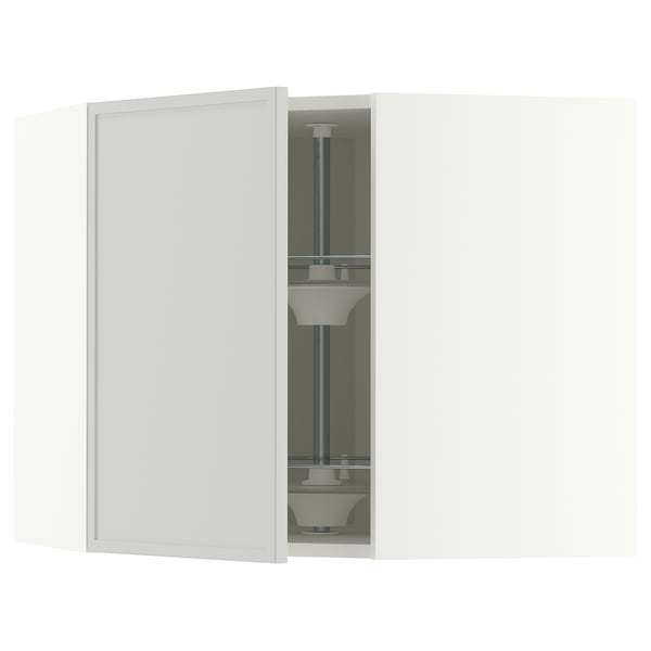 METOD Corner wall cabinet with carousel, white/Aspudden light grey, 68x60 cm