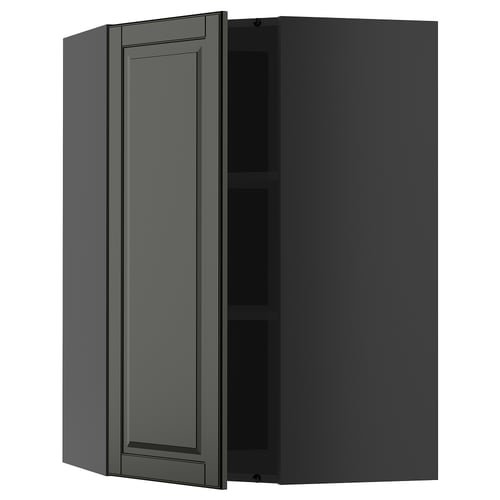 Dark grey METOD kitchen unit, wall-mounted, corner design, adjustable shelf, modern style.
