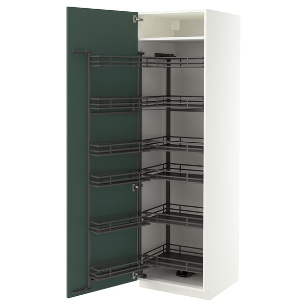 METOD High cabinet with pull-out larder, white/Aspudden dark grey-green, 60x60x200 cm