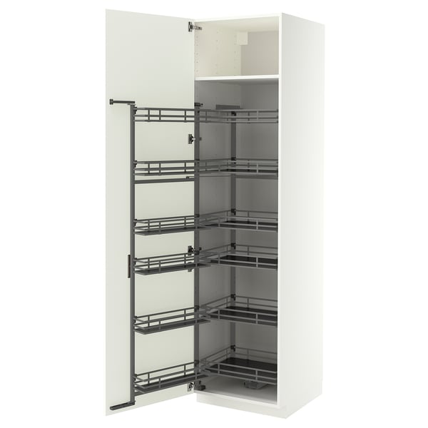METOD High cabinet with pull-out larder, white/Aspudden matt white, 60x60x220 cm
