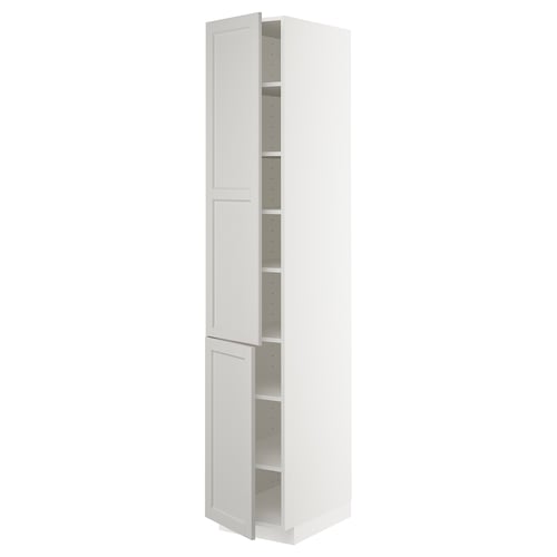 White METOD kitchen cabinet with adjustable shelves and bevelled edges.