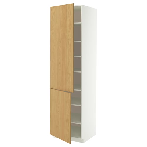 METOD High cabinet with shelves/2 doors, white/Sinarp oak veneer, 60x60x220 cm