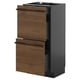 Modern kitchen unit, dark brown, wood grain, with two drawers, sleek design.