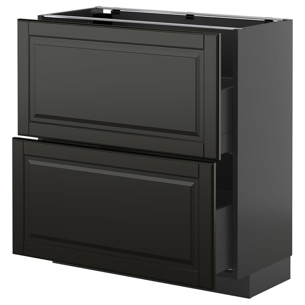 Black METOD kitchen unit with two large drawers and cabinet, sleek design.