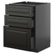 METOD black kitchen cabinet with bevelled edges & three drawers.