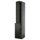 Modern black METOD cabinet with bevelled edges, tall, rectangular, and sleek design, featuring various shelves and drawers for storage.