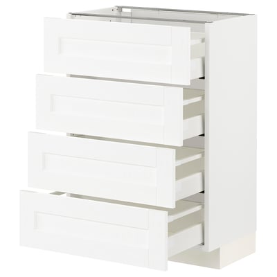 White METOD kitchen cabinet with four drawers and grain texture.