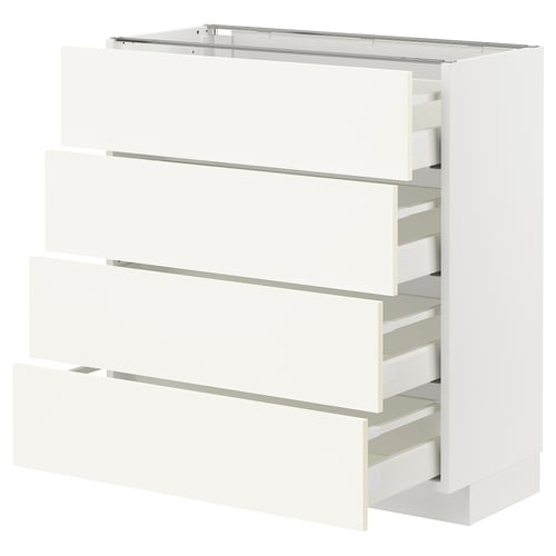 White METOD kitchen storage unit with four drawers and metal runners.
