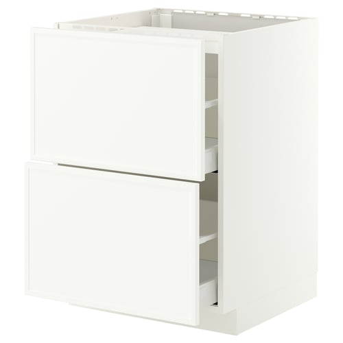 METOD / MAXIMERA Base cab f hob/2 fronts/2 drawers, white/Aspudden matt white, 60x60 cm