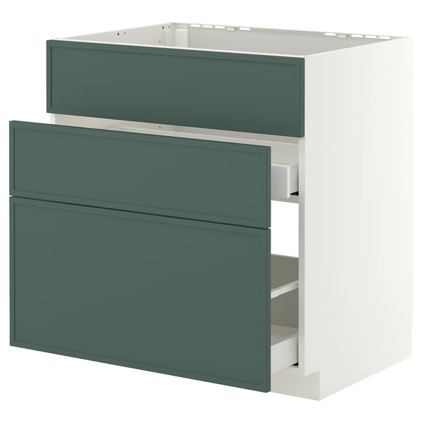 METOD / MAXIMERA Base cab f sink+3 fronts/2 drawers, white/Aspudden dark grey-green, 80x60 cm