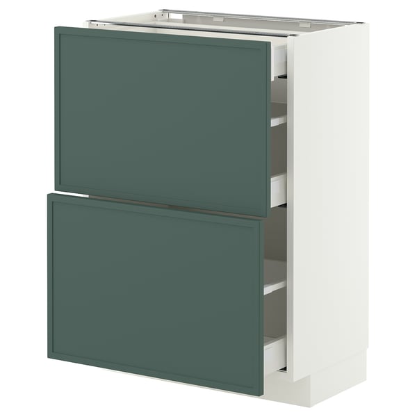 METOD / MAXIMERA Base cab with 2 fronts/3 drawers, white/Aspudden dark grey-green, 60x37 cm