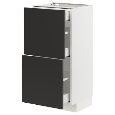 Modern black and white kitchen unit. Square shape, two drawers, sleek design.