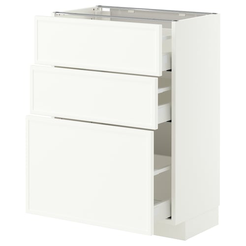 METOD / MAXIMERA Base cabinet with 3 drawers, white/Aspudden matt white, 60x37 cm