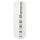 White METOD tall kitchen cabinet with white interior drawers and shelves, sleek modern design.