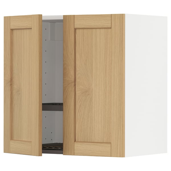 METOD kitchen unit with oak doors, light wood, rectangular shape, framed design.