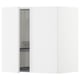 A white METOD kitchen cabinet with high gloss doors and an open door revealing a steel dish drainer.