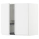 White METOD kitchen cabinet with built-in dish drainer, sleek design, integrated handles, open door revealing shelves.