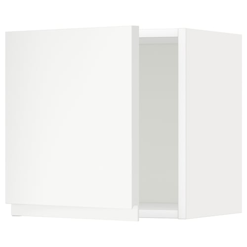Modern white METOD kitchen cabinet, sleek minimalist design.