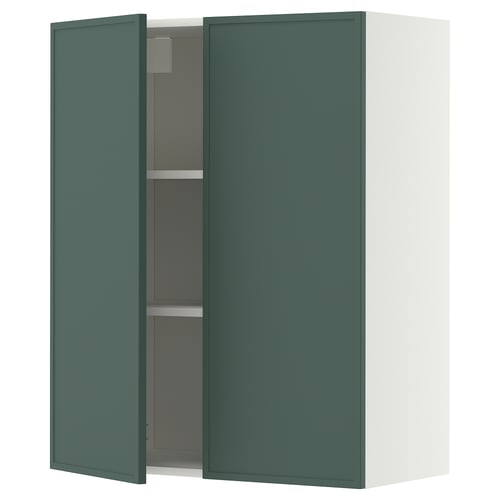 METOD Wall cabinet with shelves/2 doors, white/Aspudden dark grey-green, 80x100 cm