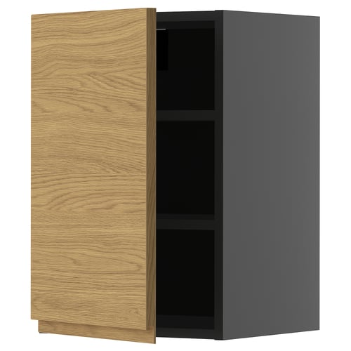 A modern kitchen cabinet named METOD. It a light wooden door with a minimalist design on one side and sleek gray exterior.
