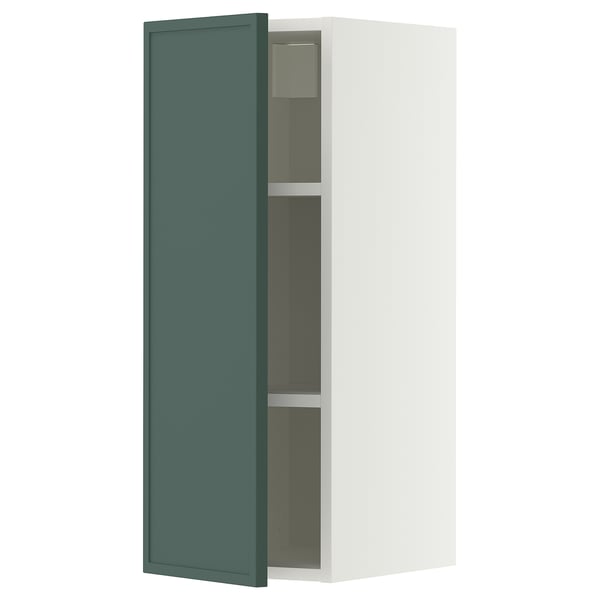 METOD Wall cabinet with shelves, white/Aspudden dark grey-green, 30x80 cm