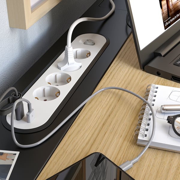 MITTZON sit/stand desk with dual motors and cable management, black and white, wooden top, modern design.