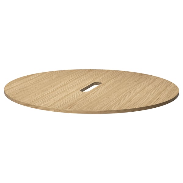 MITTZON circular oak wood office table, light brown, stain-resistant surface.