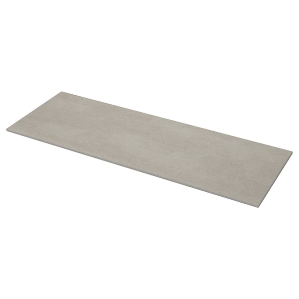 A MÖCKLARP high-pressure porcelain worktop in a light grey shade, rectangular shape, and smooth design.