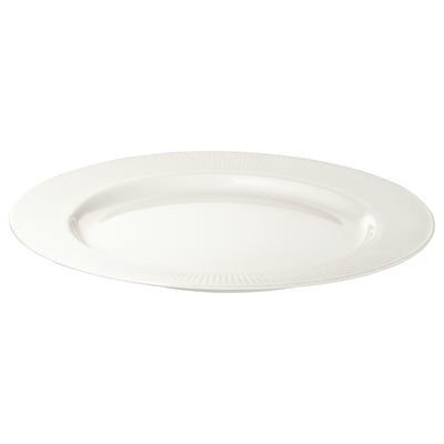 OFANTLIGT white dinner plate, elegant design, bone porcelain-like, round shape, sweet diagonal patterns.