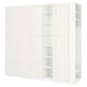 White PAX wardrobe set; closed and open sections on left, fully open shelves on right, sleek and modern design.