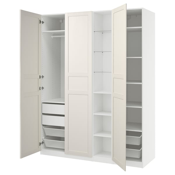 PAX / FLISBERGET Wardrobe combination, white/off-white, 185x60x236 cm
