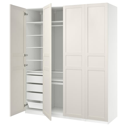 PAX / FLISBERGET Wardrobe combination, white/off-white, 200x60x236 cm