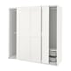 A white PAX wardrobe with sliding doors and shelves inside. Its sleek and modern, with a basic setup for easy organisation.
