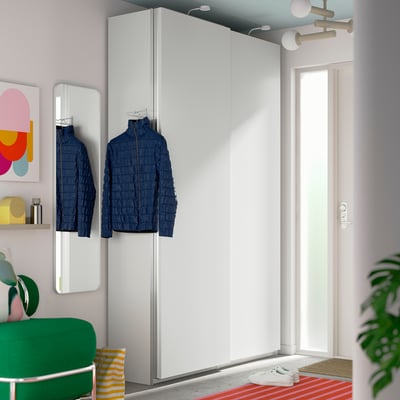 PAX / HASVIK Wardrobe with sliding doors, white/white, 150x43x236 cm
