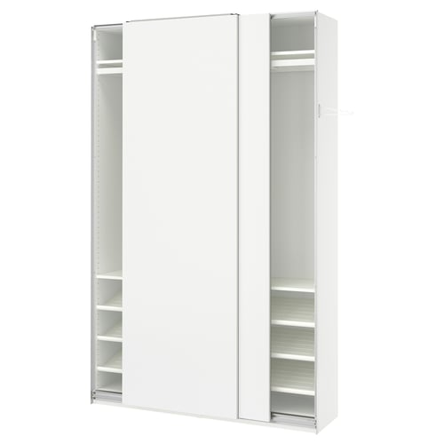 PAX / HASVIK Wardrobe with sliding doors, white/white, 150x43x236 cm