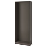 An empty, dark brown PAX wardrobe frame by IKEA. It is tall and rectangular, made from recycled paper and particleboard.