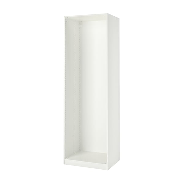 An ikea PAX wardrobe frame, white, rectangular, with adjustable feet.