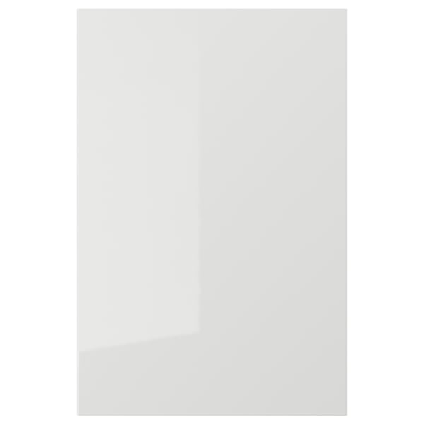 White glossy kitchen cabinet door, straight lines, durable plastic, sparkling finish.