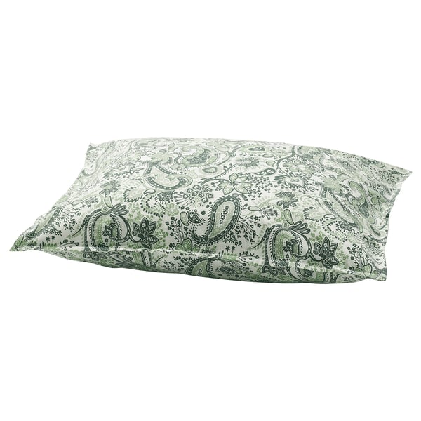 RODGERSIA green paisley pillowcase, rectangular with intricate floral design, soft cotton-viscose blend.