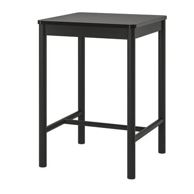 Black RÖNNINGE square dining table with metal legs.