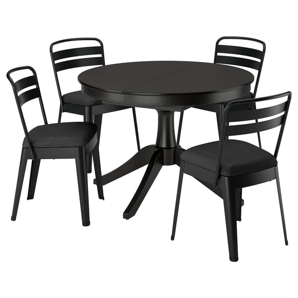 ROSENTORP / RAMSNÄS Table and 4 chairs, black/black, 110/155 cm