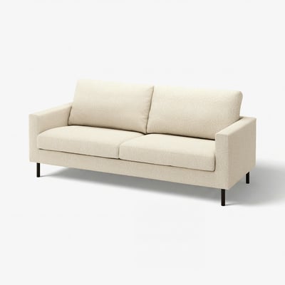 SALTSJÖBADEN beige sofa, floral pattern, comfy cushions, dark wood legs, modern design.