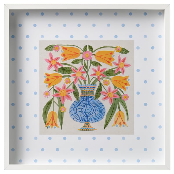 SANNAHED Frame with poster, blue vase with flowers, 50x50 cm