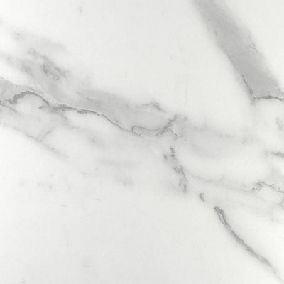 Smooth, stylish wall panel, milky-white with soft grey veins, high-quality finish, resistant to heat, water, grease, and dirt.
