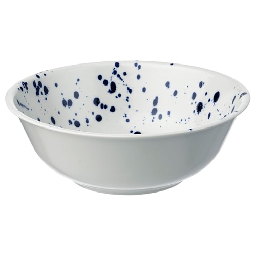 SILVERSIDA white bowl with blue splatters, made of stoneware, round shape.
