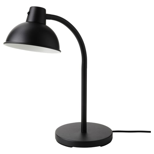 SKURUP table lamp, black. Metal, adjustable neck; dome shade, round base.