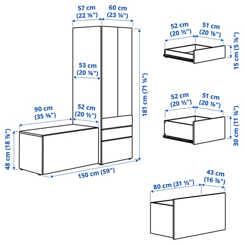 Illustration with measurements for the product: SMÅSTAD.